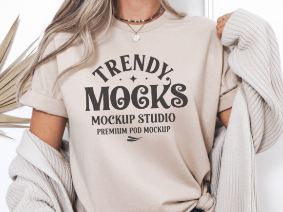Download Gildan 64000 Sand T-shirt Mockup 3 - Premium Bundle